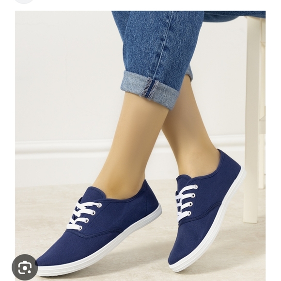 Coral Bay Shoes - Classic Navy Canvas Sneakers Coral Bay Womens Classic  Sneaker Lace Up 8M